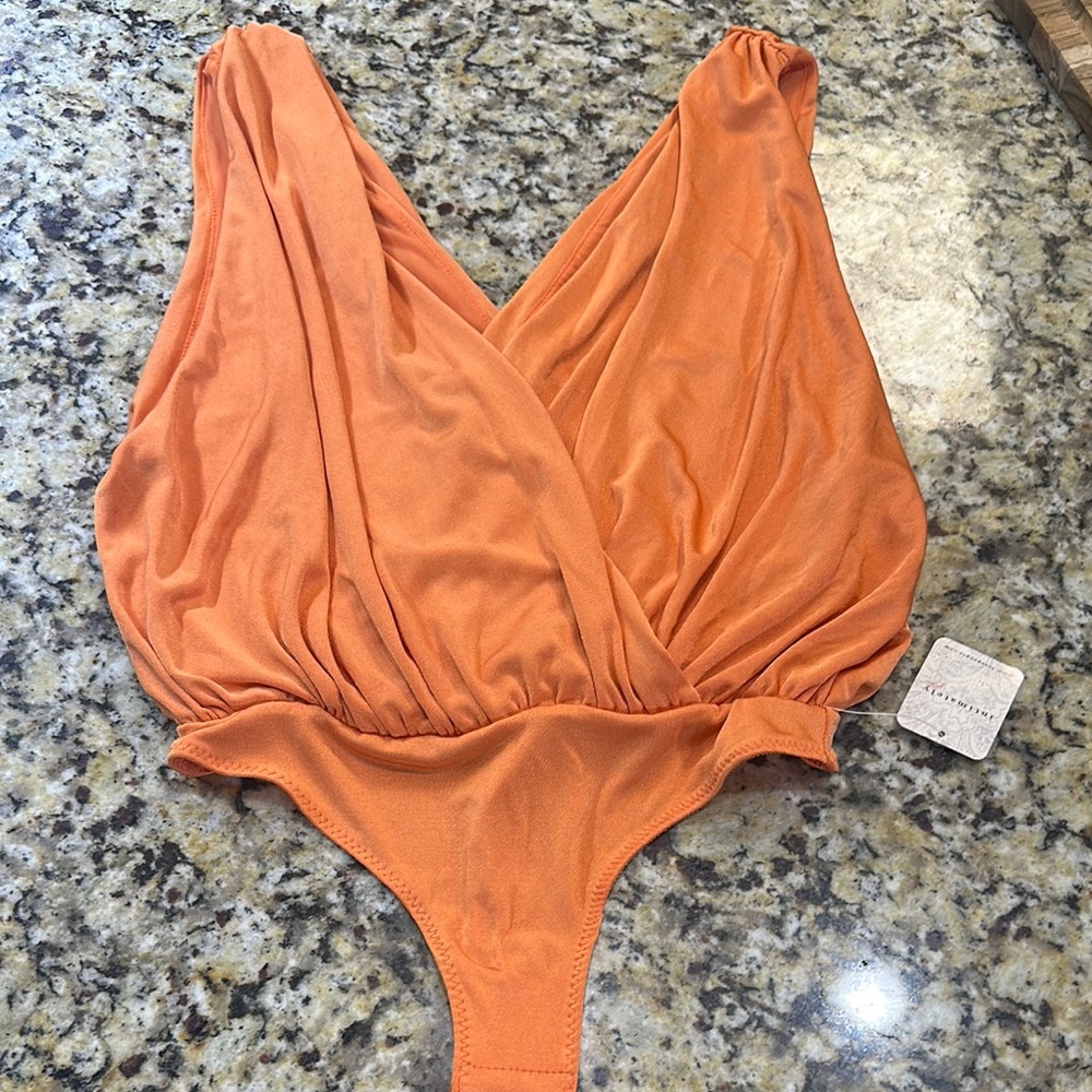 Free People Orange Plunge Bodysuit